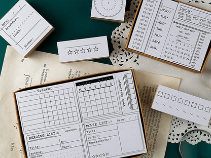 Tosnail 18 Pieces Wood Journal Stamps, Decorative Rubber Stamp Set, Calendar Planner Stamps, Scrapbook Stencils for to Do List, Tasks, Diary, Planner, Letters, Scrapbook, Cards, Crafts