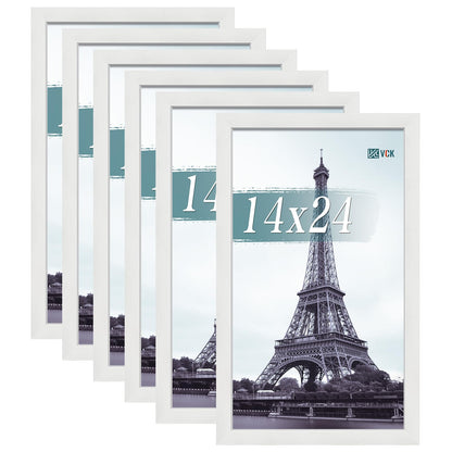 VCK 14x24 Picture Frames white Set of 6, Wide Border Wood Poster Frame, Multi-Directional Display Family Photos, Office Prints, Studio/Gallery Artwork, Woodgrain Series, Wall Hanging