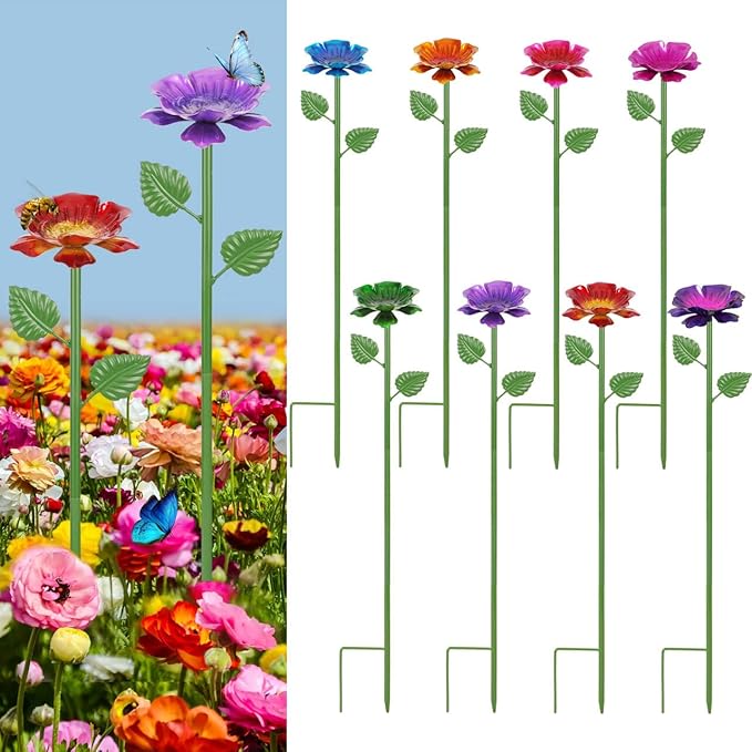 8 Pack Bee Watering Station - Flowers Butterfly Feeder, Bee Water Feeders for Outside, Metal Garden Decor, Bee Baths for Garden Yard Patio