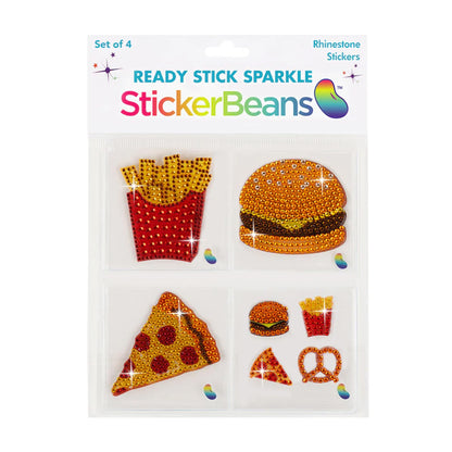 StickerBeans® Rhinestone Stickers - Foodie Sticker Pack, 2” x 2” Each, Unique Sparkly Cut-to-Shape for Collecting, Trading, Decorating Laptops, Phone Cases, Scrapbooks - for Kids, Teens, & Adults