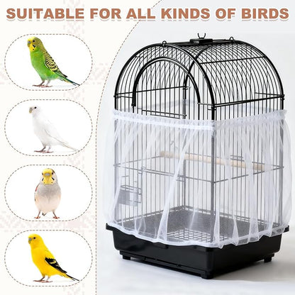 Bird Cage Seed Catcher, Bird Cage Net Cover Seeds Guard, Universal Birdcage Accessories, White, Circumference 59.1"-86.6", Height 15.7" for Parrot Cockatiel Enclosures