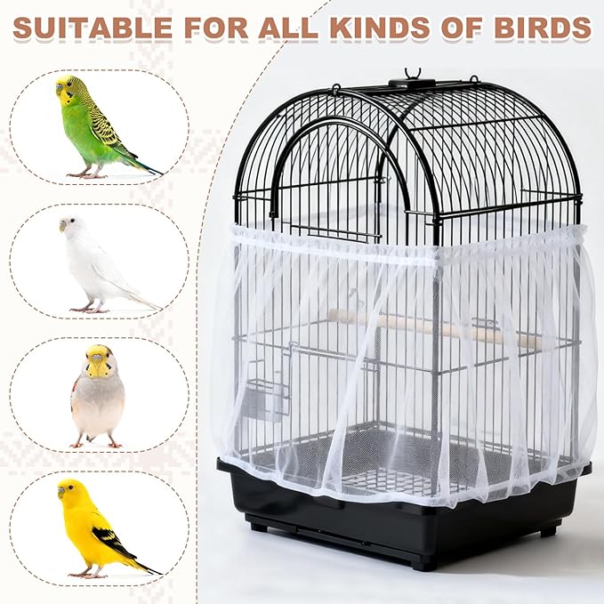 Bird Cage Seed Catcher, Bird Cage Net Cover Seeds Guard, Universal Birdcage Accessories, White, Circumference 43.3"-59.1", Height 15.7" for Parrot Cockatiel Enclosures