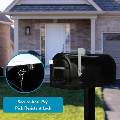 Architectural Mailboxes Reliant Locking Post Mount Mailbox, Black, Large | Galvanized steel build with concealed secure lock and key and a magnetic door closure. USPS approved. Includes 2 keys.