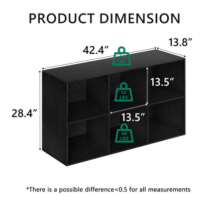 VAFHYLLIS 6 Cube Bookshelf with Closed Back Panel, 13.5-inch Wooden Cubby Shelves Heavy Duty - Bookcase for Living Room, Home, Office (Black)