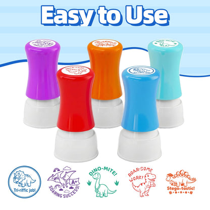 5 Pack Dinosaur Teachers Motivational Stamps-Teacher Stamps for Classroom for Grading Teacher Stamps Self Inking Stamp Stamps for Teachers Teacher Gifts