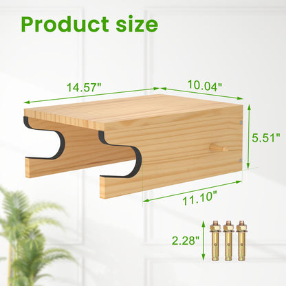 MTGSTOCL Wooden Bike Wall Mount with Shelf & 4 Hooks, Horizontal Bicycle Rack for Garage & Home, Scratch-Free Storage Holder for Road/Mountain Bikes, Space Saving & Easy Install