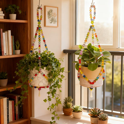 FALESHOS 2 Pack Macrame Plant Hangers with 2 Hooks, 17.9inch/16.7inch Bead Hanging Planter for Indoor Outdoor Bohemian Home Garden Decor
