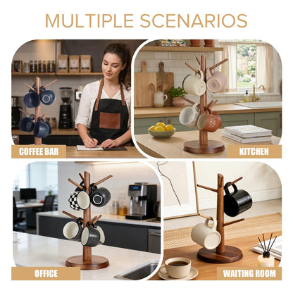Onedeful Mug Holder Tree, Acacia Wood Mug Rack with Stable Base, 6-Hook Mugs Stand for Tea & Coffee Cups, Kitchen Countertop & Coffee Bar Organizer