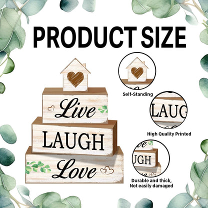 4 Pcs Sweet Home Table Decoration,Live Laugh Love Wooden Block Signs,Farmhouse Table Centerpiece for Living Room Entryway Table Mantel Kitchen Counter Decor