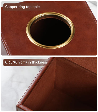MEIBOOCH Square Tissue Box Cover, Luxury PU Leather Tissue Holder with Magnetic Closure (Brown)