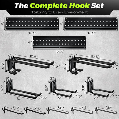 HOLDRAIS Garage Tool Organizer Wall Mount, 49.5 Inch Heavy Duty Garage Organization System with 10 Adjustable Hooks, Garden Tool Storage Rack for Garage, Yard & Shed, Holds Up to 400 lbs