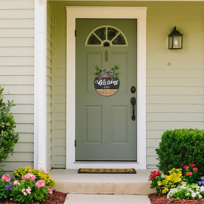 Round Wood Welcome Sign for Front Door,Rustic Hanging Wood Wreaths Sign,Farmhouse Porch Fence Welcome Wreaths Decorations.(12inch)