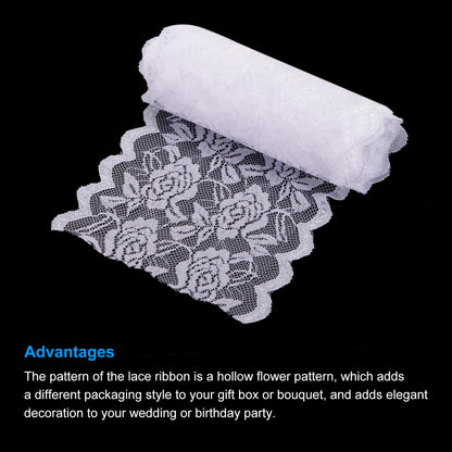 MECCANIXITY 6 Inch Wide 11 Yard Lace Ribbon Floral Pattern White Lace Trim Ribbon for Sewing Making, and DIY Crafts, Gift Wrapping, Bouquets, Wedding Decor