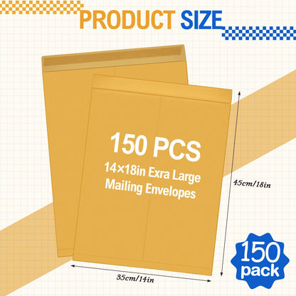 Motipuns 150 Pcs 14" x 18" Extra Large Mailing Envelopes 32lb with Gummed Flaps, Catalog Jumbo Craft Envelopes for Mailing, Storage and Organizing Documents Office Supplies(Yellow)