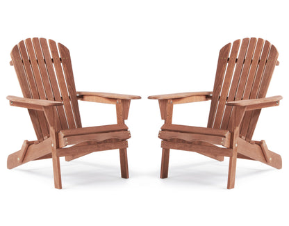 SoliWood Outdoor Wooden Folding Adirondack Chair Set of 2 with Pre-Assembled BackRest, Wood Patio Chair for Garden Backyard Porch Pool Deck Firepit