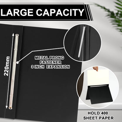12 Pcs Pressboard Report Cover Letter Size 3" Capacity Presentation Binder Folder 8.5x11 Inch Metal Prong Fastener with Compressor for Reports Business Contract Proposal Documents, Black