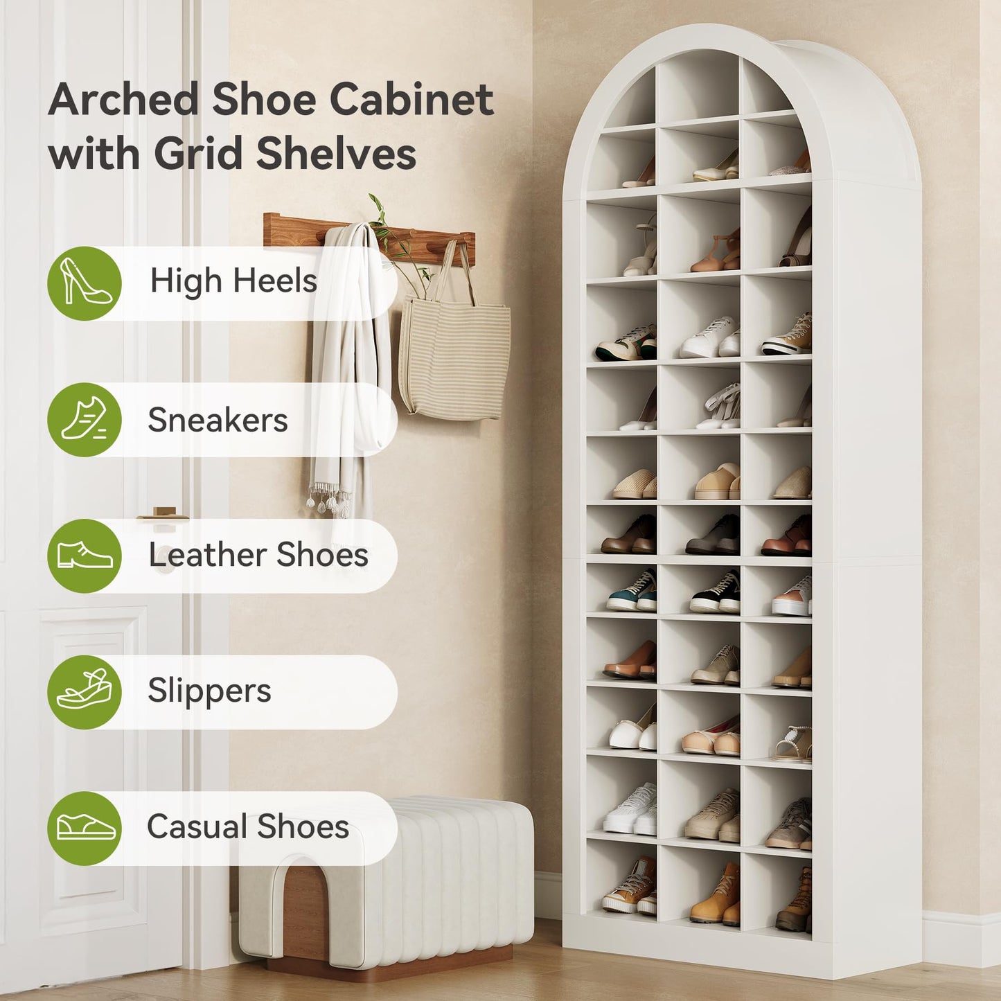 LITTLE TREE 12-Tier Shoe Storage Cabinet Set of 2, Freestanding Tall Entryway Shoe Organizer with 36 Cubbies, 70.9'' White Wooden Shoe Rack Cabinet for Closet, Entryway, Living Room