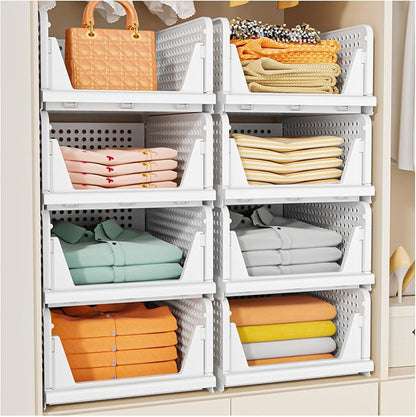 SNSLXH 5 Pack Stackable Closet Storage Basket, Space-Saving Clothes Storage