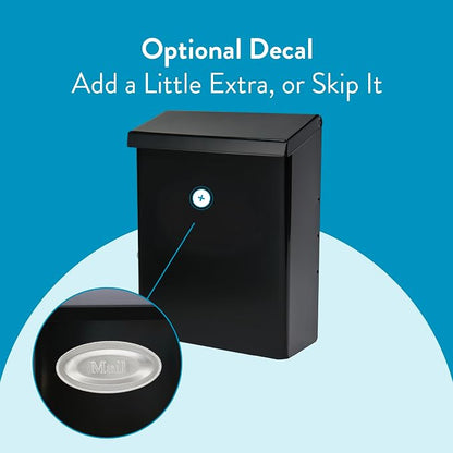 Architectural Mailboxes Designer Galvanized Steel, Locking Wall Mount Mailbox, Black with Satin Nickel