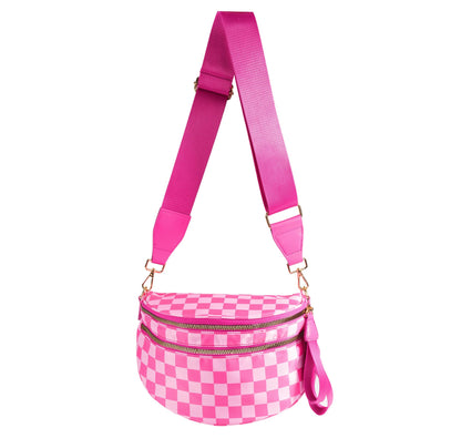 Spacious Checkered Nylon Crossbody Bag Bum Bag Checkered Handbags Wallets for Women