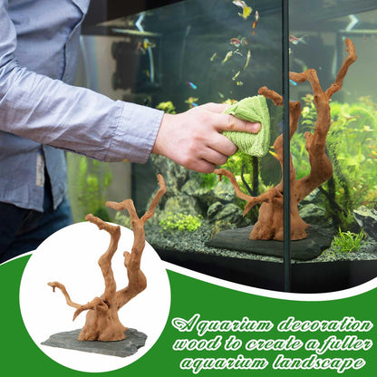 AceOrbit Large Driftwood for Aquarium, 8.5-11.5 Inch Spider Wood on Slate Stone, Natural Spiderwood Aquarium Driftwood Aquascaping Wood for Reptile Enclosure, Terrarium, Reptile Tank, Fish Tank Decor