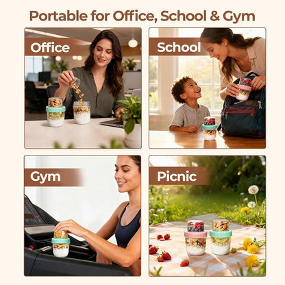 ComSaf Overnight Oats Containers with Lids (8oz+4oz, 4Pcs), Glass Yogurt Parfait Cups for Cereal Nut Fruit, Dual-Layer Chia Pudding Jars Reusable, Small Mason Jars for Salad, Meal Prep, Snack, Oatmeal