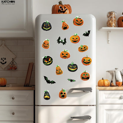 KatchOn, Glow in The Dark Halloween Magnets Stickers - Pack of 18 | Pumpkin & Bat Magnetic Stickers for Halloween Decor, | Summerween Party Decorations | Magnets for Car, Garage Door, Refrigerator