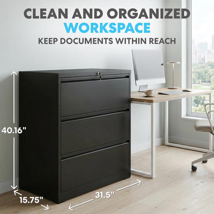 SIMPLI-Magic 3 Drawer Vertical File Cabinet with Lock Metal Filing Storage Cabinet for Home Office Organization Hanging Letter Legal F4 A4 Black - Reliable Design for Everyday Use