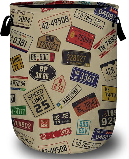 Colourful Car Number Plates Laundry Basket, Laundry Hamper Collapsible Oxford