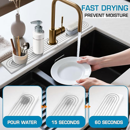 White 23.6" Rectangle Diatomite Stone Faucet Mat