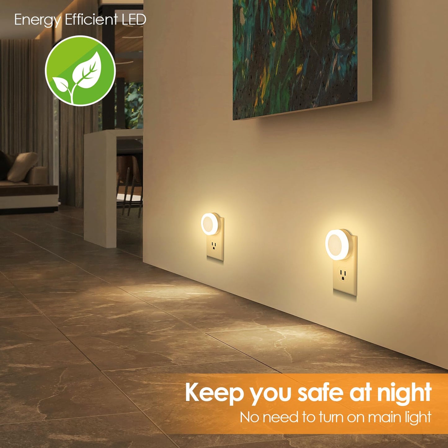 FOLKSMATE LED Night Lights Plug in, Dimmable Nightlight Plug Into Wall with Light Sensor, Soft White Adjustable for Adults, Bedroom, Bathroom, 2-Pack