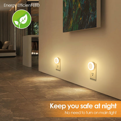FOLKSMATE LED Night Lights Plug in, Dimmable Nightlight Plug Into Wall with Light Sensor, Soft White Adjustable for Adults, Bedroom, Bathroom, 2-Pack