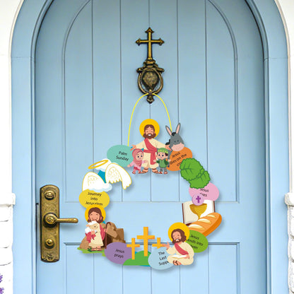 PAIVSUN 12Pcs Easter Wreath Craft Kits, DIY Holy Week Christian Wreath Hanging Ornaments, Make Your Own Religious Paper Arts Craft for Sunday Party Favors Home Activities Front Door Decor