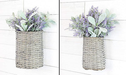 AuldHome Design Wall Hanging Baskets; Woven Wicker Rustic Farmhouse Gray Washed