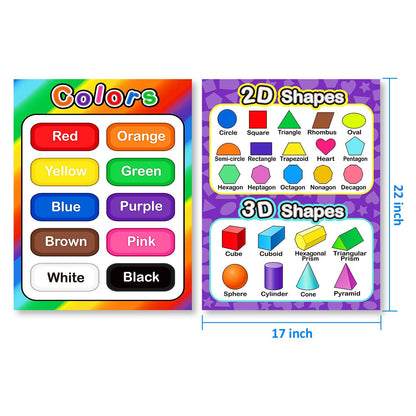 Outus Extra Large Preschool Educational Learning Posters 17 x 22 Inch Nursery Home School Pre-K Kindergarten Classroom Decoration(4 Pcs,Alphabet, Number 1-10, Shapes, Colors)