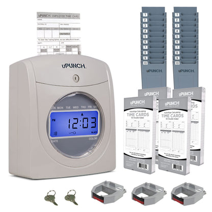 uPunch HN4500 Advanced Calculating Time Clock Bundle for Small Business: Complete Employee Time Tracking System with 200 Time Cards, Racks, Ribbons, and Keys