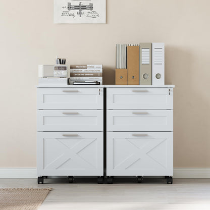 GAOMON 3 Drawer Mobile File Cabinet with Lock, Under Desk Wooden Filing Cabinets for Home Office Organizer Letters/Legal/A4, White