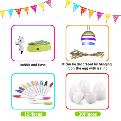 Engfa Easter Egg Decorating Kit with 30 Pcs Eggs and 12 Dying Markers Spinner, Easter Gifts for Kids Bunny Decorating Machine Craft Activities for Boys Girls (Green)