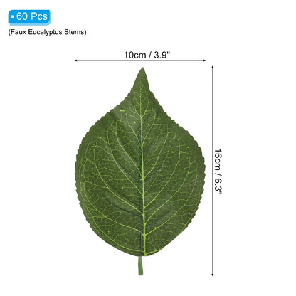 PATIKIL 6.3x3.9 Artificial Green Leaves, 60 Pcs Bulk Greenery for Wedding Bouquets Wreaths Decor, Fake Hydrangea Leaves