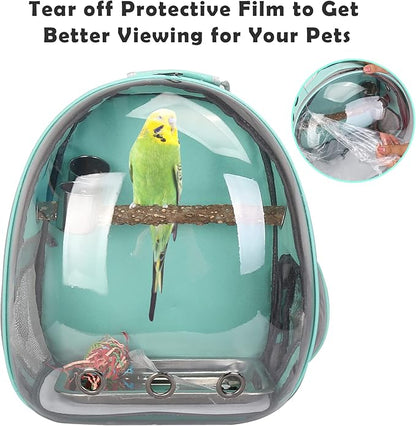Bird Backpack, Bird Carrier Travel Cage with Perch, Portable Wildbird Carrier Bag, Parrot Parakeet Cockatiel Cage with Food Bowl & Stainless Steel Tray for Conures Budgie Canary Lovebirds Small Animal
