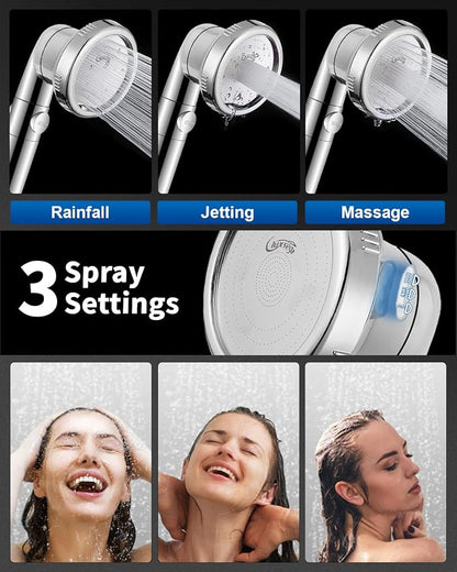 Filtered Shower Head for Hard Water with Stop, High Pressure 4-Mode Shower Heads Built-in Power Spray to Clean Corner, Tub & Pets, Water Softener Handheld Shower to Remove Chlorine & Fluoride