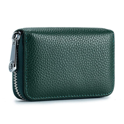 EASTNIGHTS RFID Credit Card Holder Genuine Leather Credit Card Wallet with Zipper (dark green)
