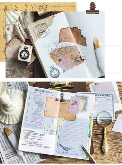 DESEACO 90 PCS Vintage Scrapbook Stickers with Aged Paper Antique Design, Retro Crafts for Junk Journaling, Decoupage, and Personal Projects