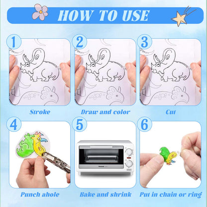 Natonhi 239Pcs Heat Shrink Plastic Sheets Keychain Kit, Including 40 Shrinky Art Paper,6 Traceable Picture, Hole Punch, Pencils, Keychains Accessories for Shrinky Dinks Creative Craft Marking