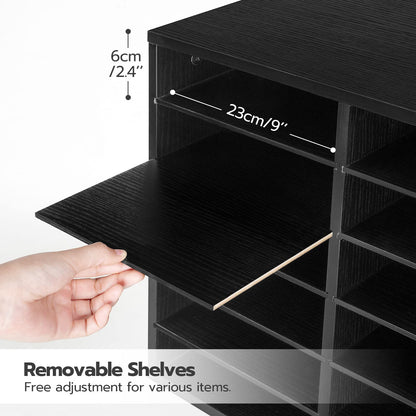HOOBRO Literature Organizer and Bookshelf Bundle, 12 Compartments Office Mailbox with Adjustable Shelves, 5-Tier Industrial Bookcase for Home, Office, Black BK12WF01-BB73SJ01