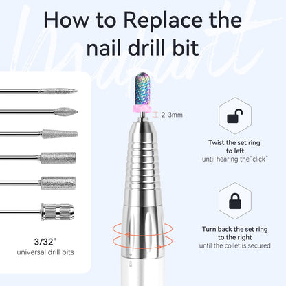 Makartt Nail Drill Professional: 60W 35000RPM Electric Nail File with Coreless Motor, 2 in 1 Desktop & Portable, Drill Bits and LCD Display for Acrylic Gel Nails, Nouvella Pink