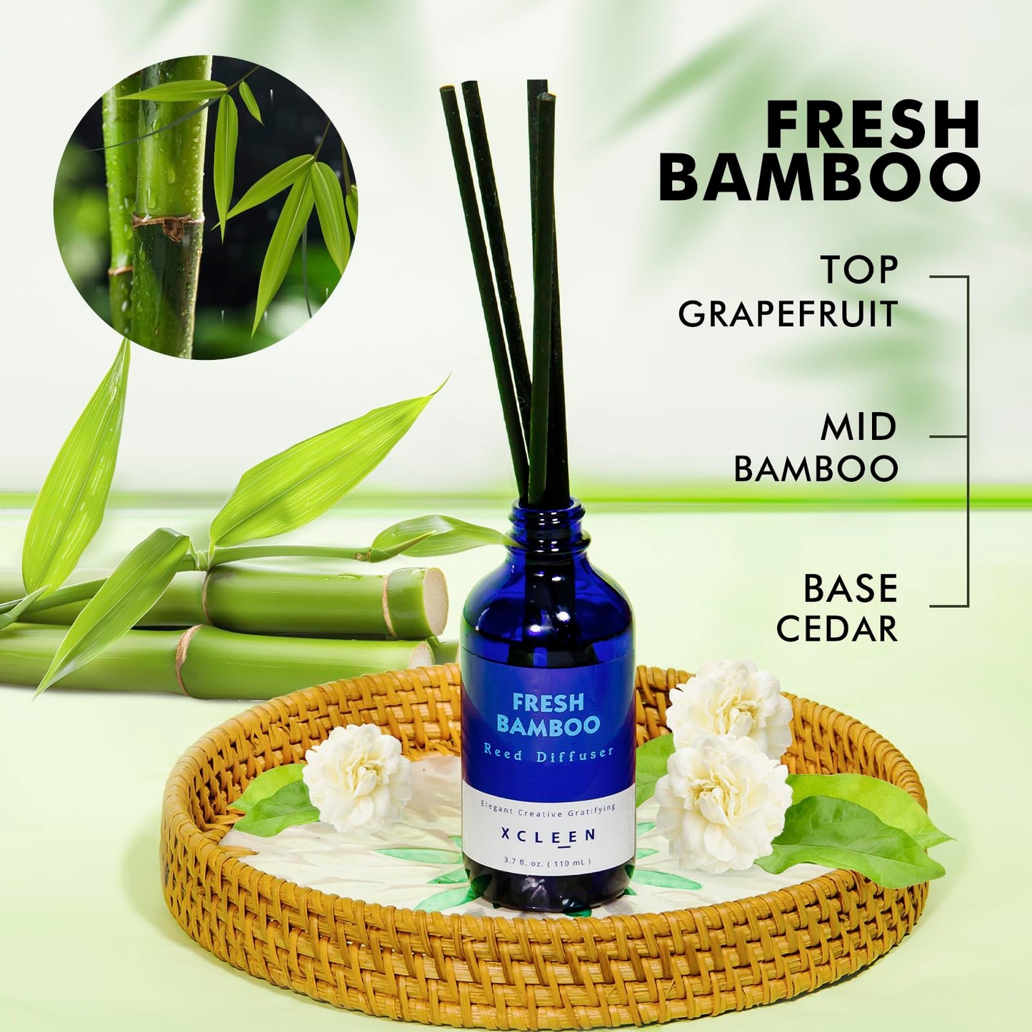 Reed Diffusers Set, 3.7 Oz Scent Diffuser, 6 Reed Diffuser Sticks, Home Fragrance Hyacinth, Peony & Citrus, Aromatherapy Oil Diffuser Reeds, More Masculine Scent, Bathroom & Office Decor 110ml