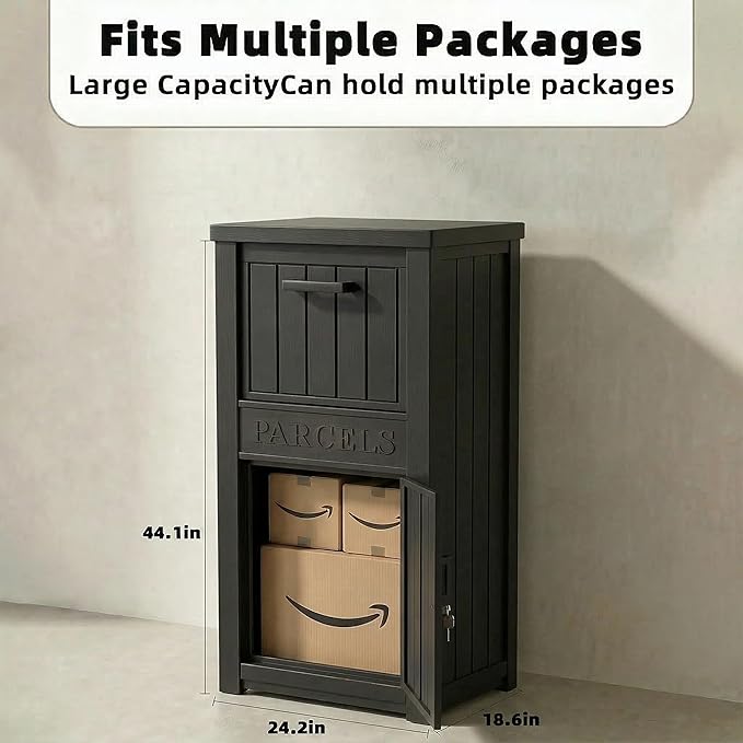 EFU Package Delivery Boxes for Outside, Lockable Anti-Theft Waterproof Delivery Boxes for Outside, Secure Parcel Drop Boxes for Porch & Curbside & House, Outdoor Package Box for Deliveries (Black)