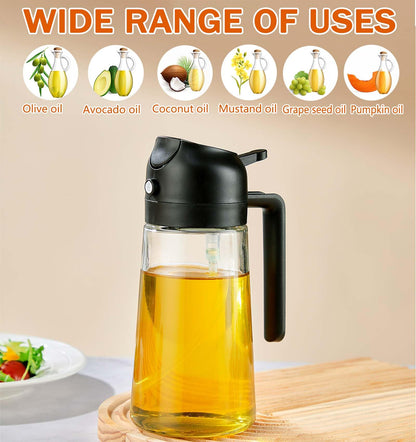 With Stickers 16oz Olive Oil Sprayer for Cooking - 2 in 1 Spray & Pour Olive Oil Dispenser - 470ml Glass Spray Oil Bottle - Kitchen Gadgets
