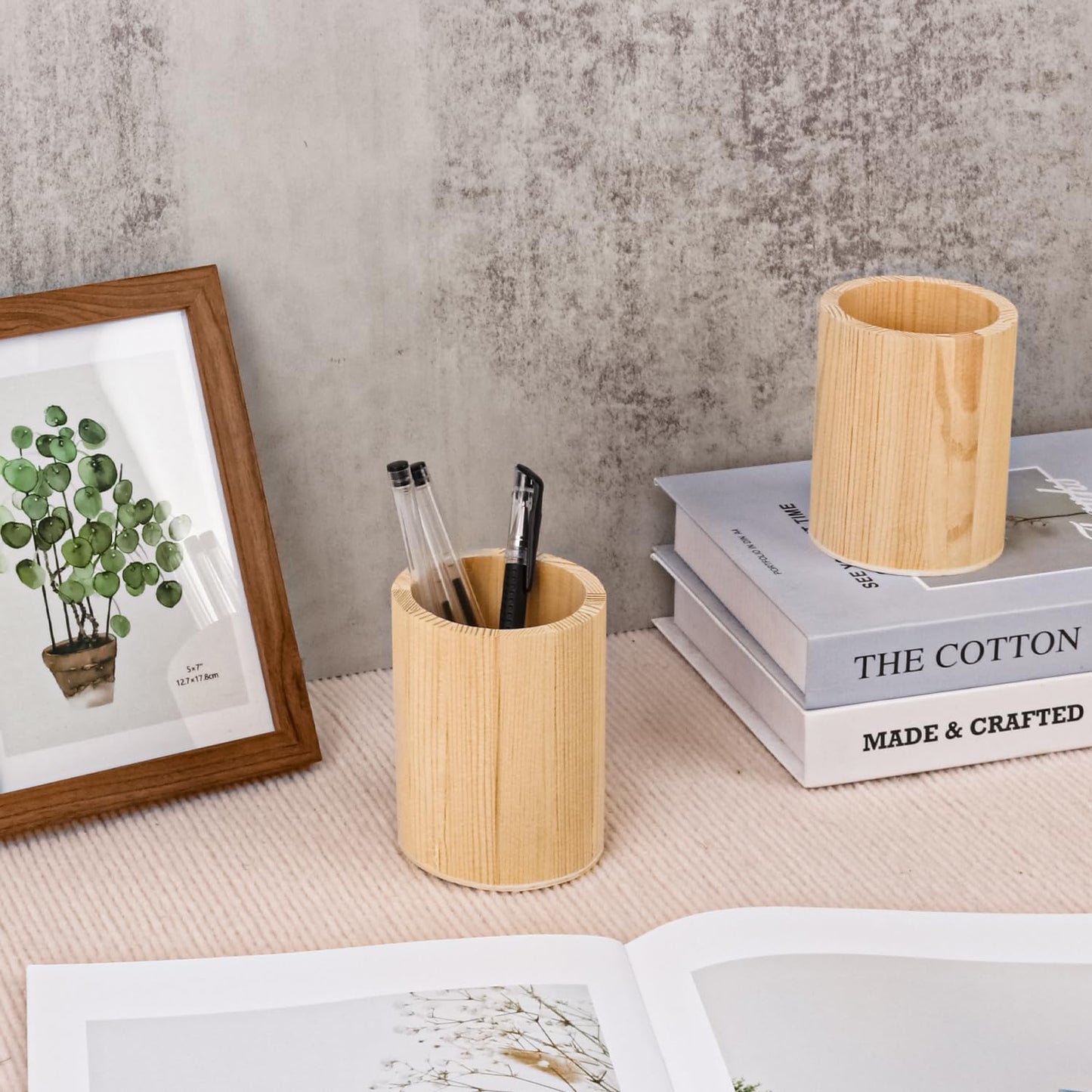 IHDYPPEW 18 Pack Round Unfinished Wooden Pencil Holder, 3 x 3 x 4 Inch Wood Pencil Cup Holder, Wood Crafts Pencil Cup for Desk, Office, DIY Project